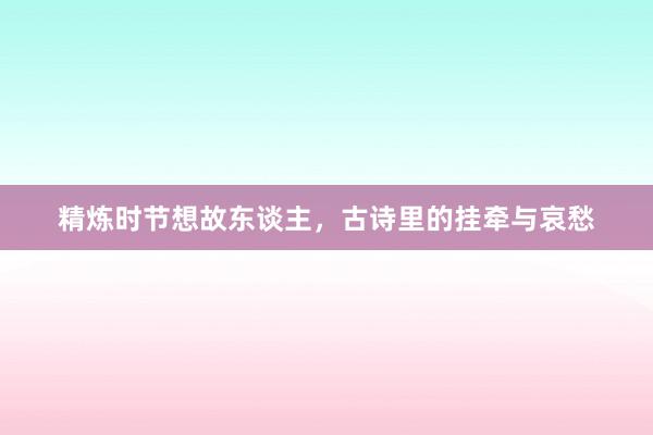 精炼时节想故东谈主，古诗里的挂牵与哀愁